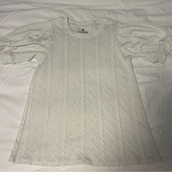 White Textured Puff Sleeve Top - Picture 1 of 4